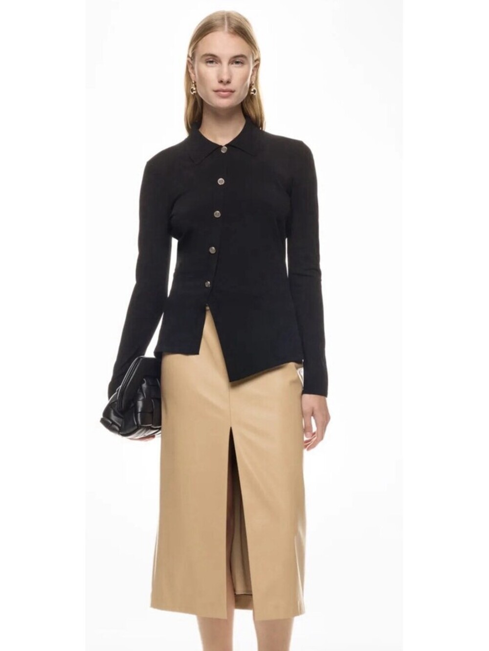 Tanya Taylor Levine KnitTop Medium $325 Black Gold Button Off Center  As/is